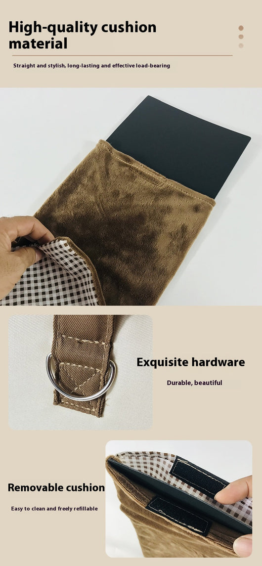 Two-tone beige and brown canvas pet carrier bag with mesh top and a small white dog peeking out. - Image 9