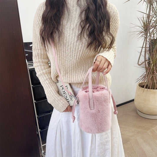 Bolso Tipo Balde Vintage de Peluche Imitación Visón