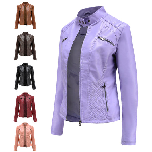 Chaqueta de Cuero para Mujer con Cuello Alzado - Estilo Casual - Image 12