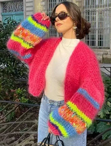 Cardigan Tejido Multicolor de Manga Larga para Mujer - Image 14