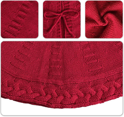 Falda Navideña Tejida Roja para Árbol de Navidad - Image 4