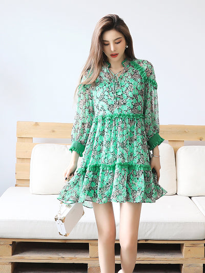 Vestido Verde Hada Dulce con Flores - Falda de Playa para Vacaciones - Image 5