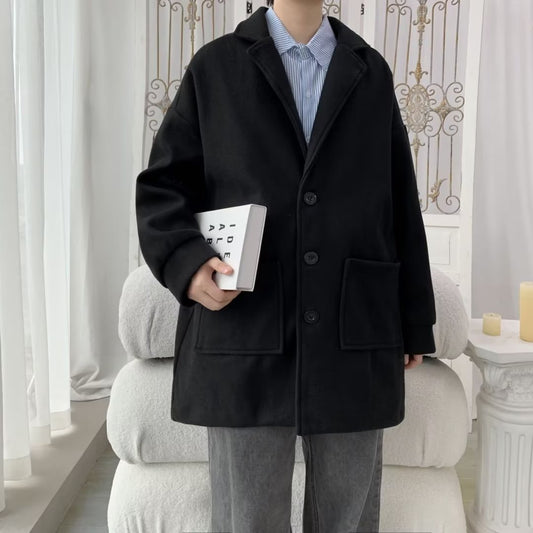 Abrigo de Lana Holgado para Hombre - Otoño e Invierno con Forro de Algodón
