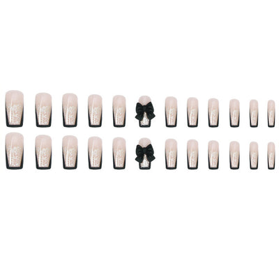 Pegatinas de Uñas Estilo Francés con Lazo Negro Desprendibles - Image 6