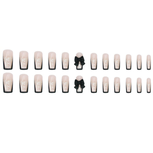 Pegatinas de Uñas Estilo Francés con Lazo Negro Desprendibles - Image 6