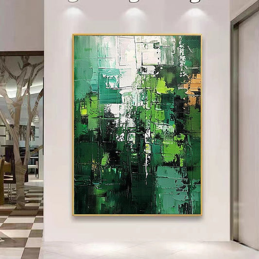 Cuadro Abstracto Paisaje Verde Pintura Hecha a Mano Minimalista Texturizado - Image 2