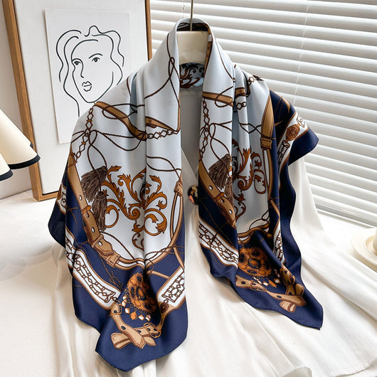 Pañuelo de Seda Twill Estampado 90cm con Anilla Cadena - Diseño Europeo y Americano - Image 3