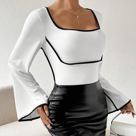Blusa Mujer Cuello Mao con Mangas Acampanadas