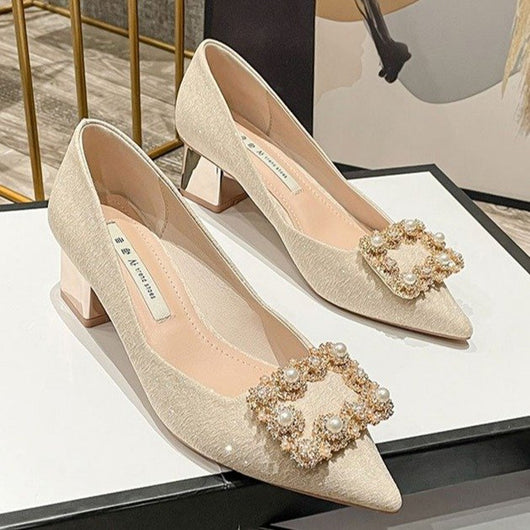 Tacones Altos Punta Afilada Perla Estilo Hada - Image 3