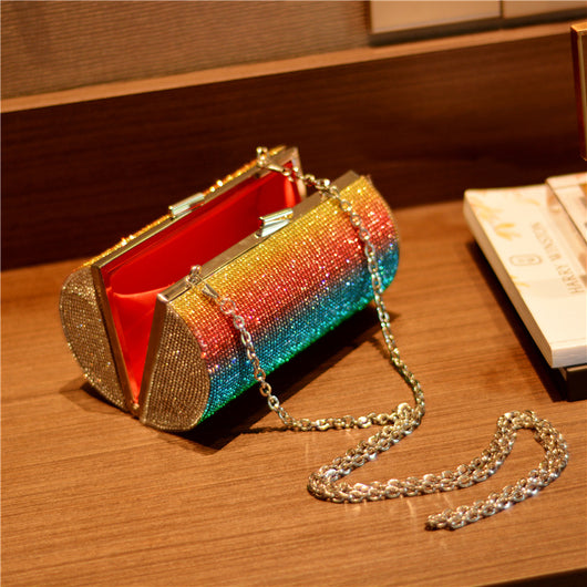 Bolso de Noche Degradado Arcoíris con Diamantes de Lujo para Mujer - Image 16