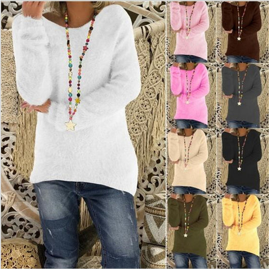 Suéter Holgado de Manga Larga Liso para Mujer - Otoño e Invierno - Image 2
