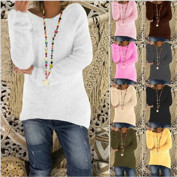 Suéter Holgado de Manga Larga Liso para Mujer - Otoño e Invierno