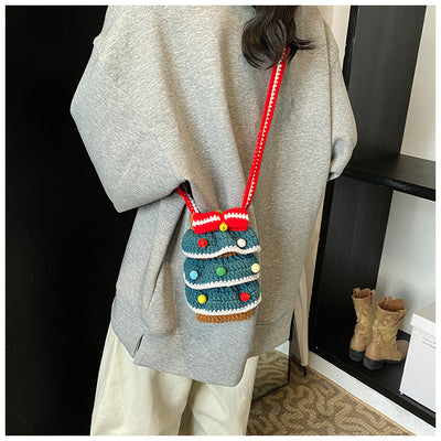 Bolso Cuadrado Navideño de Punto con Árbol de Navidad y Bloques de Color - Image 9