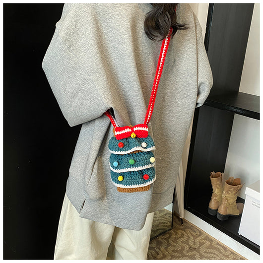 Bolso Cuadrado Navideño de Punto con Árbol de Navidad y Bloques de Color - Image 9