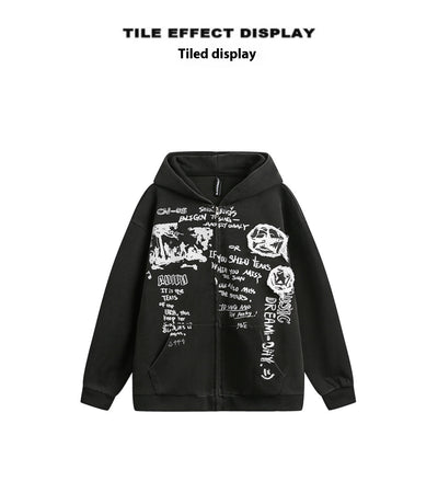 Sudadera Mujer con Capucha y Cierre - Estampado de Letras Negro - Image 9