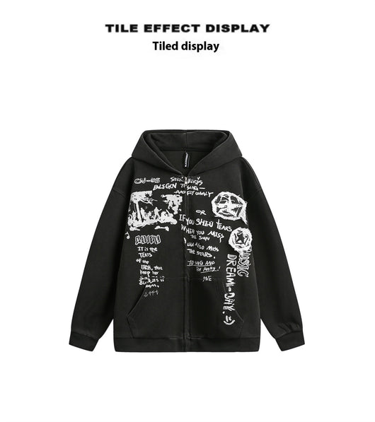 Sudadera Mujer con Capucha y Cierre - Estampado de Letras Negro - Image 9