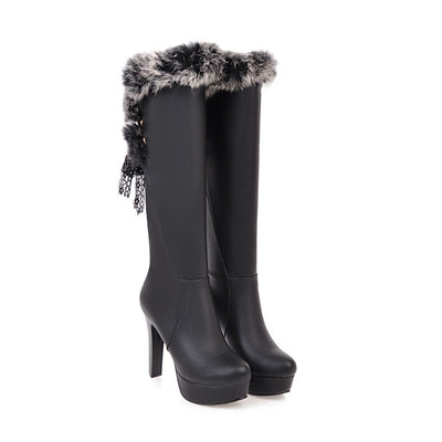 Botas Altas para Mujer con Cuello de Pelaje y Tacón Grueso - Image 10