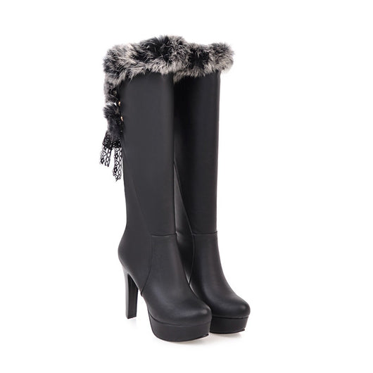 Botas Altas para Mujer con Cuello de Pelaje y Tacón Grueso - Image 10