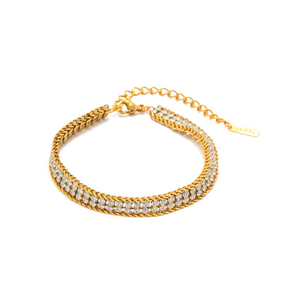 Pulsera de Oro 18K Dorada con Circonia Blanca en Doble Capa - Image 2