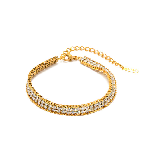 Pulsera de Oro 18K Dorada con Circonia Blanca en Doble Capa - Image 2