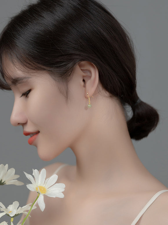 Aretes de Jade Hetian Verde con Plata - Diseño Minimalista Elegante