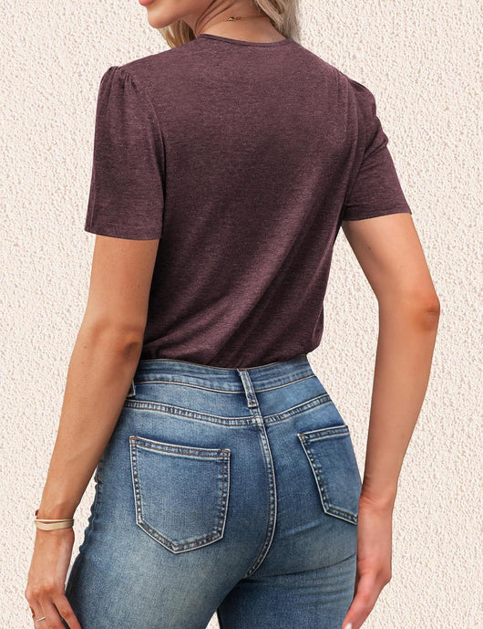 Blusa Casual de Manga Abullonada y Cuello en V para Mujer - Image 18