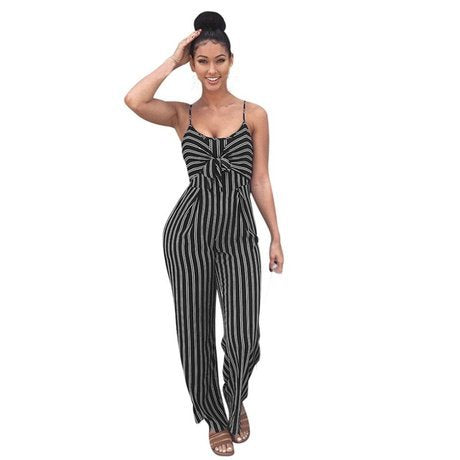 Jumpsuit Elegante de Piernas Anchas con Tirantes y Rayas - Image 7