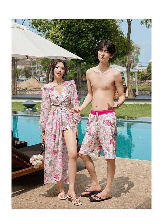 Traje de Baño Enterizo Protección Solar con Estampado Retro y Manga Larga - Image 9