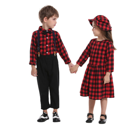 Conjunto Festivo a Cuadros para Hermanos: Camisa y Peto - Image 2