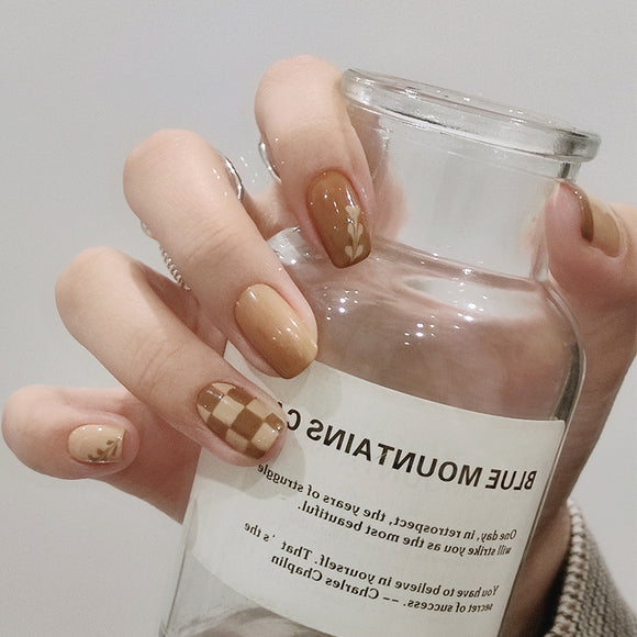 Parches de Uñas Adhesivos Kurixiang Latte - Diseño Pull Wear