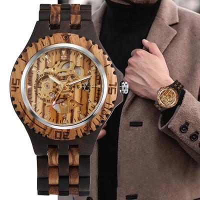 Reloj Automático Madera Ébano Zebra con Correa de Cinco Cuentas - Image 4