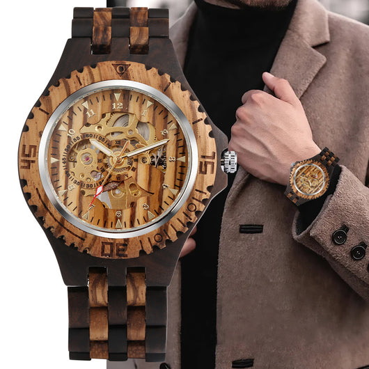Reloj Automático Madera Ébano Zebra con Correa de Cinco Cuentas - Image 4