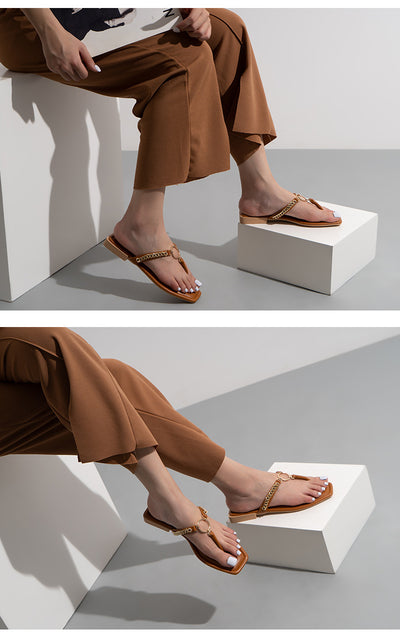 Sandalias Mujer con Cadena Dorada y Hebilla Redonda - Tacón Bajo Cómodo - Image 15
