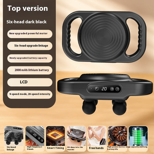 White six-head percussion muscle massager with LCD screen, 9-speed mode, and 20-speed intensity for deep tissue relaxation. - Image 7