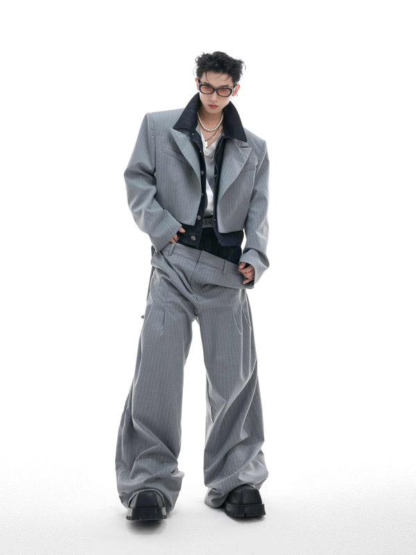 Pantalones Denim Crudo con Diseño de Rayas en Cintura y Costura Artesanal Unisex