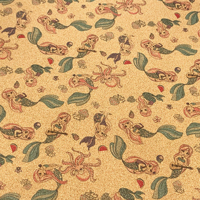 Tela de Corcho Estampado Sirena Kawaii con Fondo Floral - Image 4