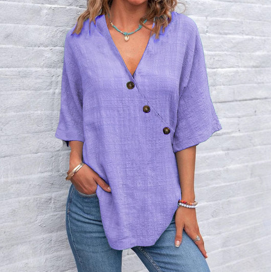 Blusa de Lino Puro con Botones - Colores Lisos - Image 3
