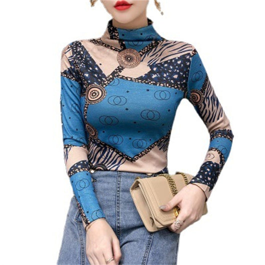 Blusa Estampada Cuello Alto Ajustado para Mujer - Image 4