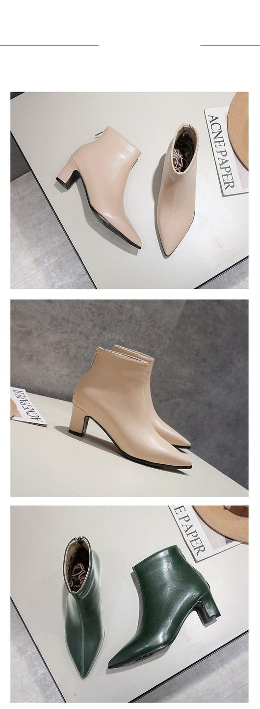 Botas Cortas de Cuero para Mujer con Tacón Grueso - Image 9