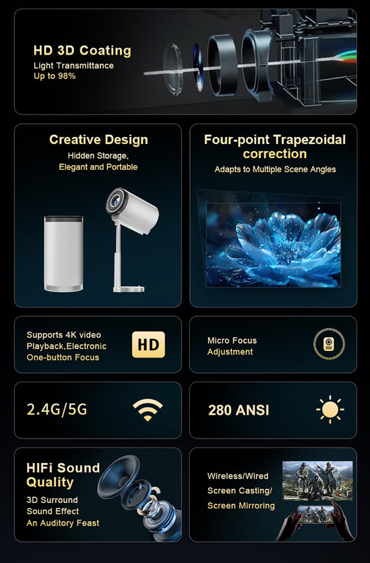 Proyector Inteligente X5G con Soporte PTZ Oculto, Android HD y Bluetooth - Image 25
