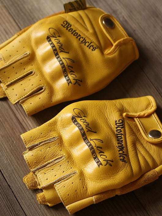 Guantes de Motocicleta Cuero Vacuno Amarillo Dedos Libres - Image 12