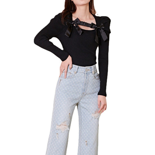 Blusa Elegante de Manga Larga con Moño Estilo Celebridades - Image 2