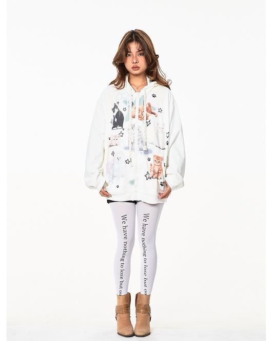 Sudadera con Capucha Retro Gato Adorable Estilo Americano - Image 6