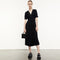 Vestido Largo Negro Elegante con Escote V y Cintura Alta