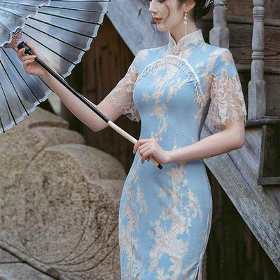 Cheongsam de Encaje Elegante - Diseño Sofisticado para Verano