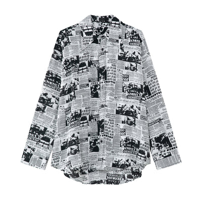 Playera Estilo Artístico con Estampado Periódico Coreano - Image 4