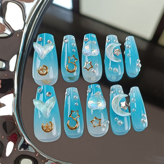 Uñas Postizas Fototerapia Sirena Degradado Estrella Luna Perla - Image 9