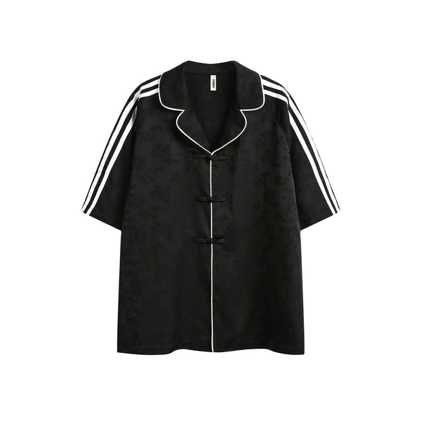 Camisa Casual de Rayas Negras para Hombre con Cuello Solapa