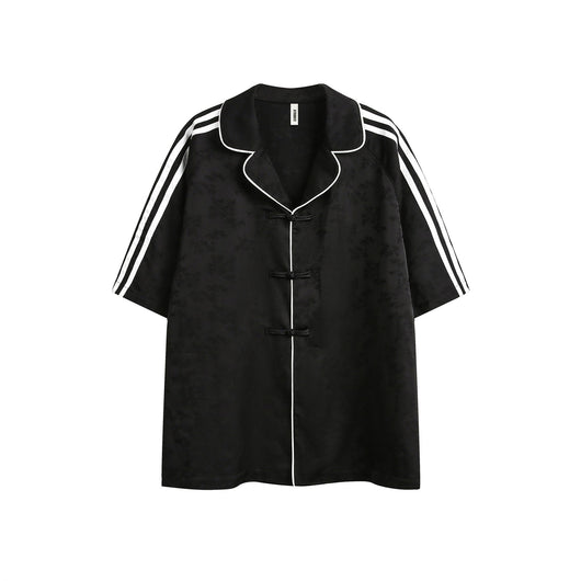Camisa Casual de Rayas Negras para Hombre con Cuello Solapa