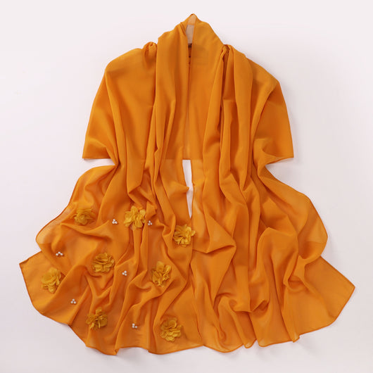 Pañuelo Artesanal de Gasa Perlada con Flores Bordadas y Cuentas - Image 39